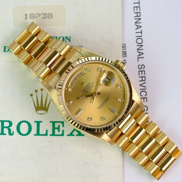 Authentic Rolex Day-date 18238 18K Yellow Gold Factory Dial 36mm Double Quick - Picture 5 of 11